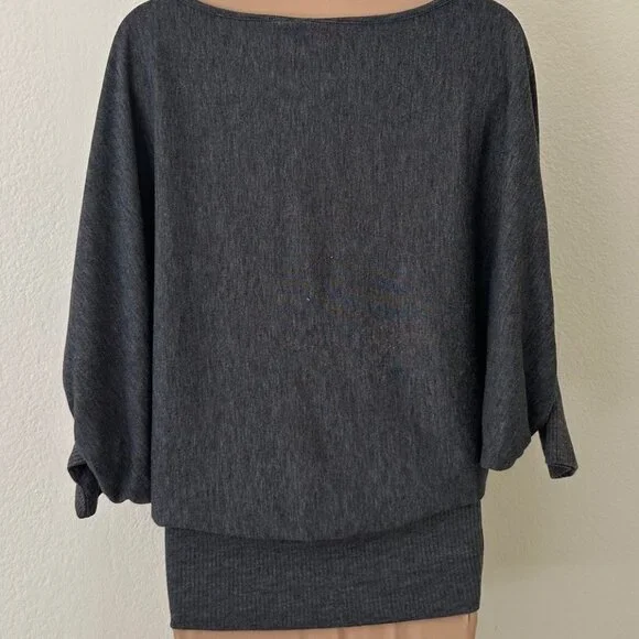 Charcoal Gray Dolman Sleeve Banded Bottom Knit Top - Picture 6 of 6